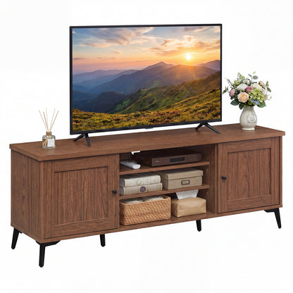 Mid Century Modern TV Stand, 2-Door Entertainment Center, 65 Inch, Brown Entertainment Centers & TV Stands Brown at Gallery Canada