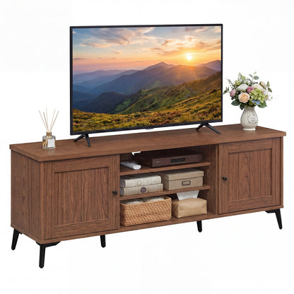 Mid Century Modern TV Stand, 2-Door Entertainment Center, 65 Inch, Brown Entertainment Centers & TV Stands Brown at Gallery Canada