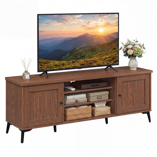Mid Century Modern TV Stand, 2-Door Entertainment Center, 65 Inch, Brown