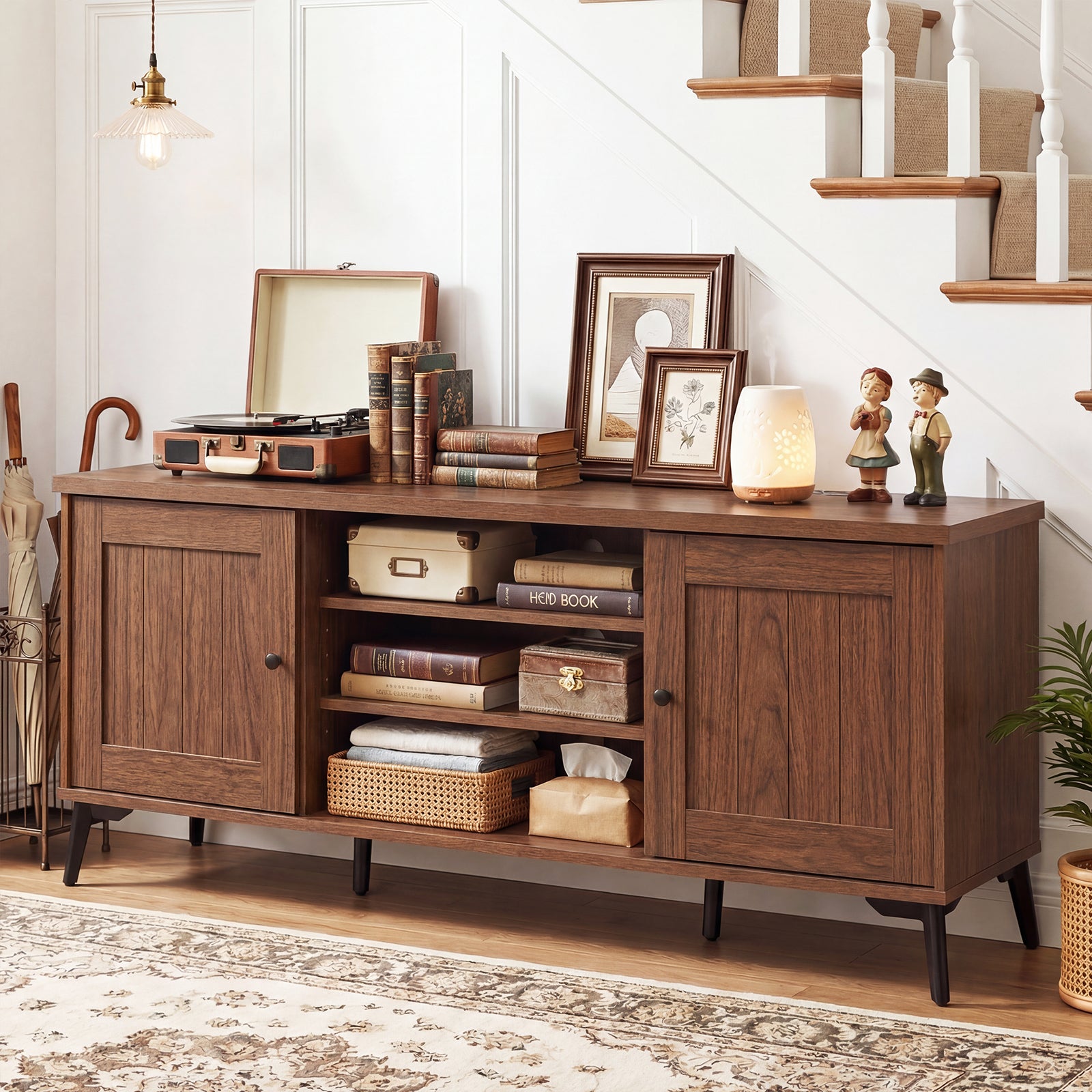 Mid Century Modern TV Stand, 2-Door Entertainment Center, 65 Inch, Brown Entertainment Centers & TV Stands at Gallery Canada