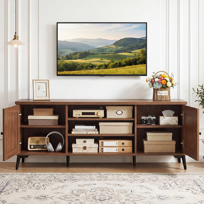 Mid Century Modern TV Stand, 2-Door Entertainment Center, 65 Inch, Brown Entertainment Centers & TV Stands at Gallery Canada