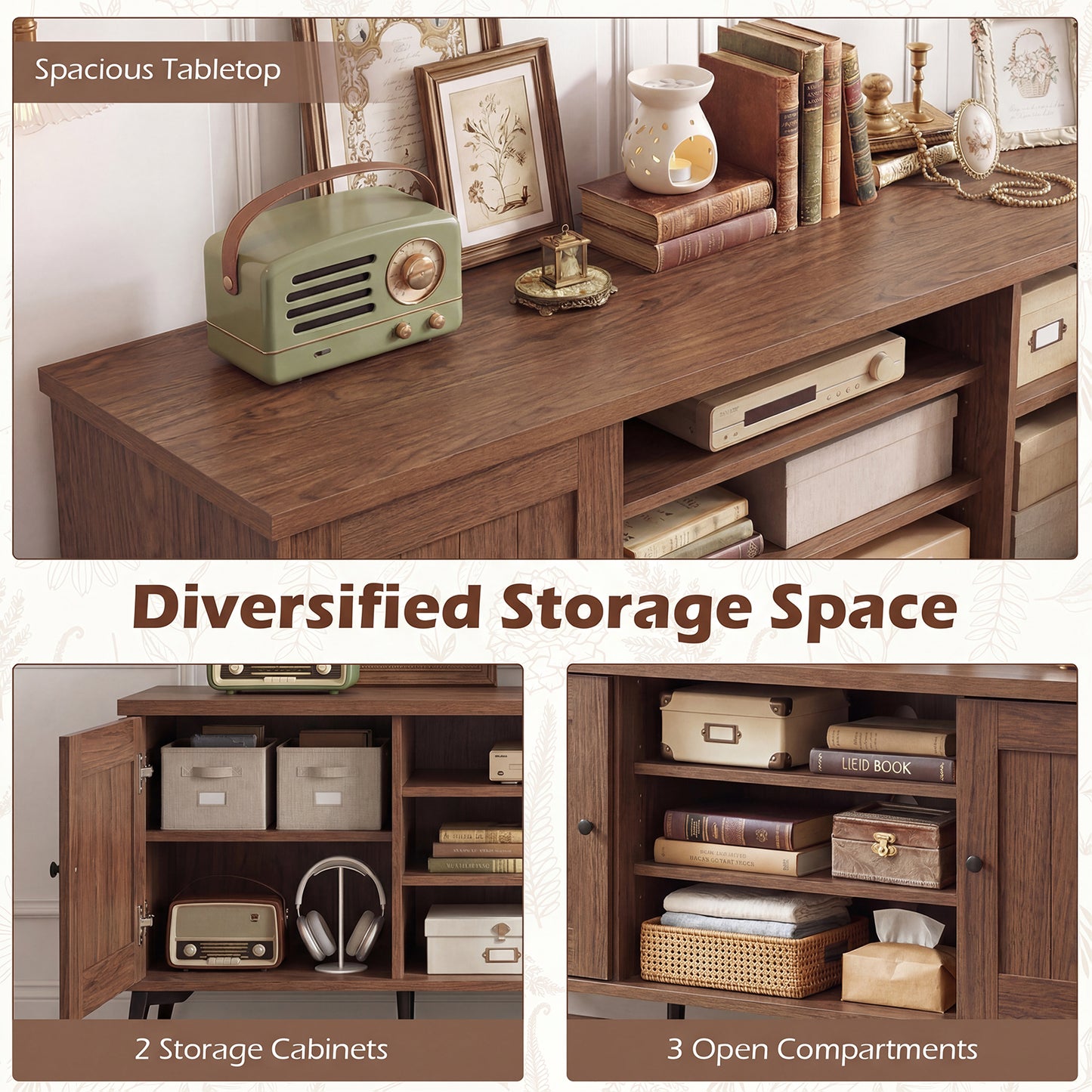 Mid Century Modern TV Stand, 2-Door Entertainment Center, 65 Inch, Brown Entertainment Centers & TV Stands at Gallery Canada