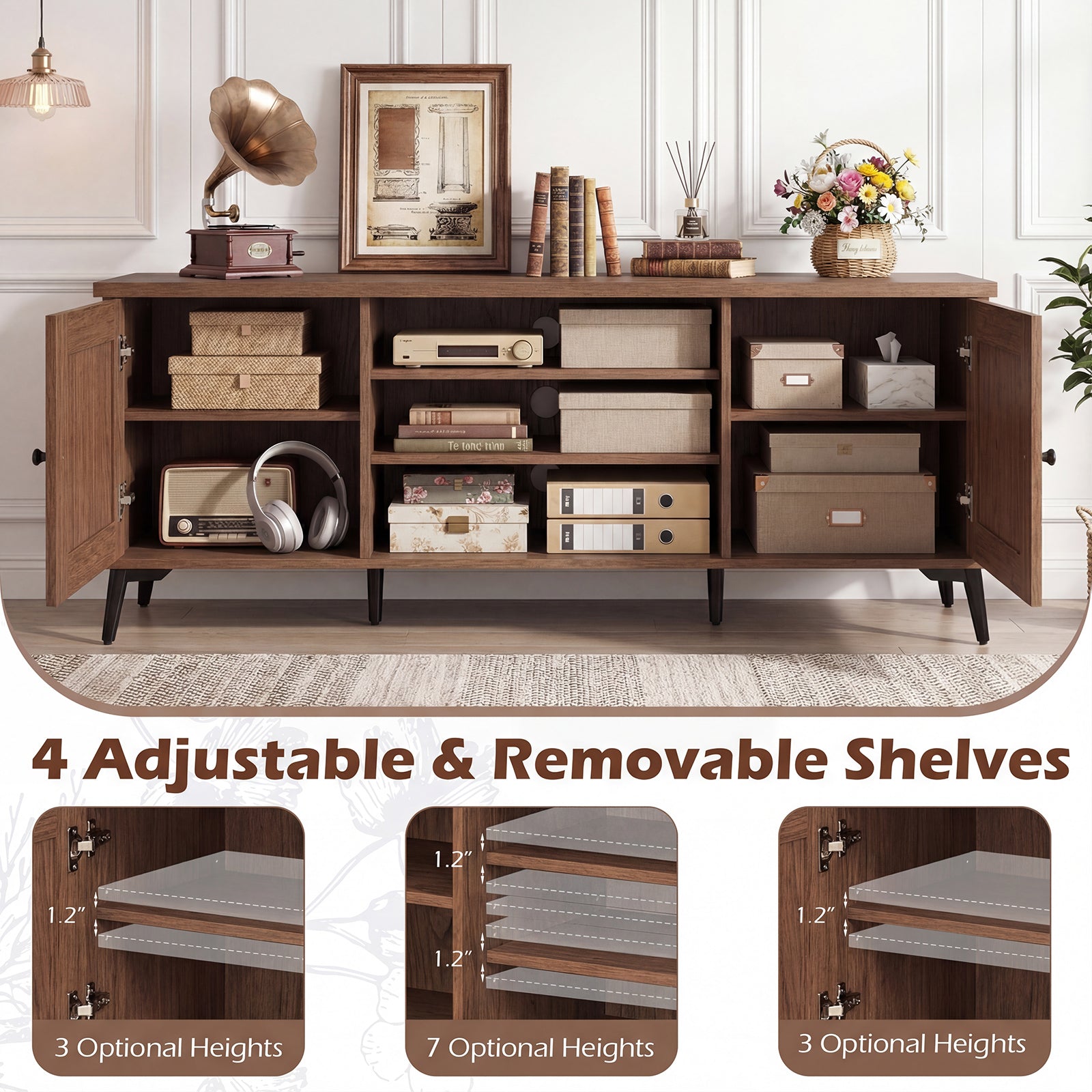 Mid Century Modern TV Stand, 2-Door Entertainment Center, 65 Inch, Brown Entertainment Centers & TV Stands at Gallery Canada