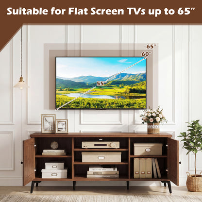 Mid Century Modern TV Stand, 2-Door Entertainment Center, 65 Inch, Brown Entertainment Centers & TV Stands at Gallery Canada