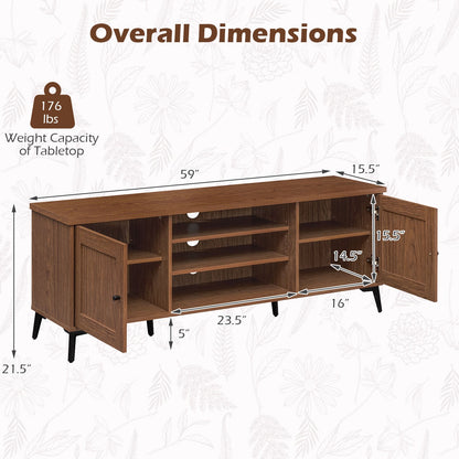 Mid Century Modern TV Stand, 2-Door Entertainment Center, 65 Inch, Brown Entertainment Centers & TV Stands at Gallery Canada