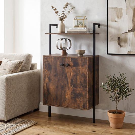 2-Door Wall Mount Bookshelf With Storage, Rustic Brown Bookcases Rustic Brown at Gallery Canada