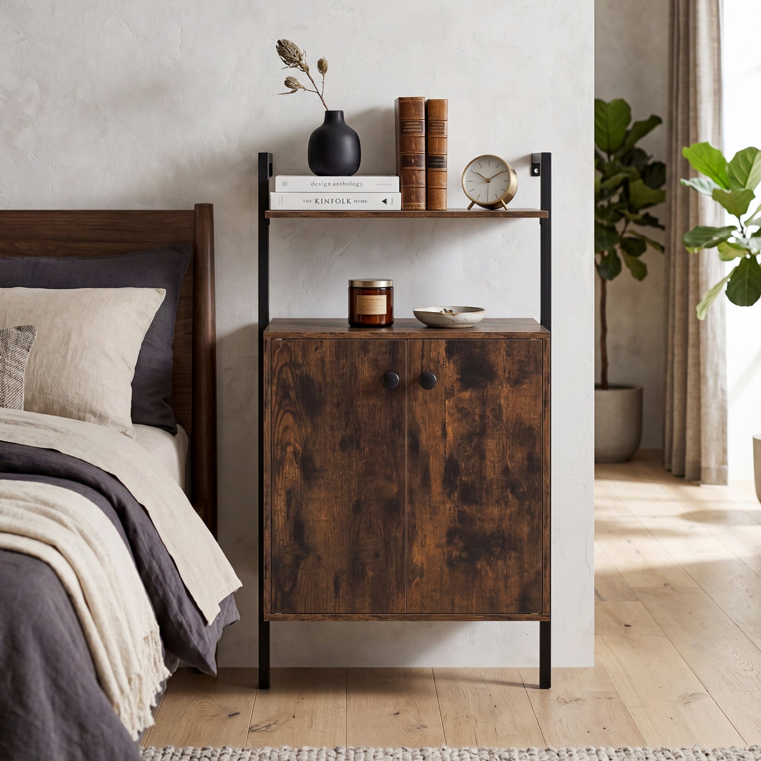 2-Door Wall Mount Bookshelf With Storage, Rustic Brown Bookcases at Gallery Canada