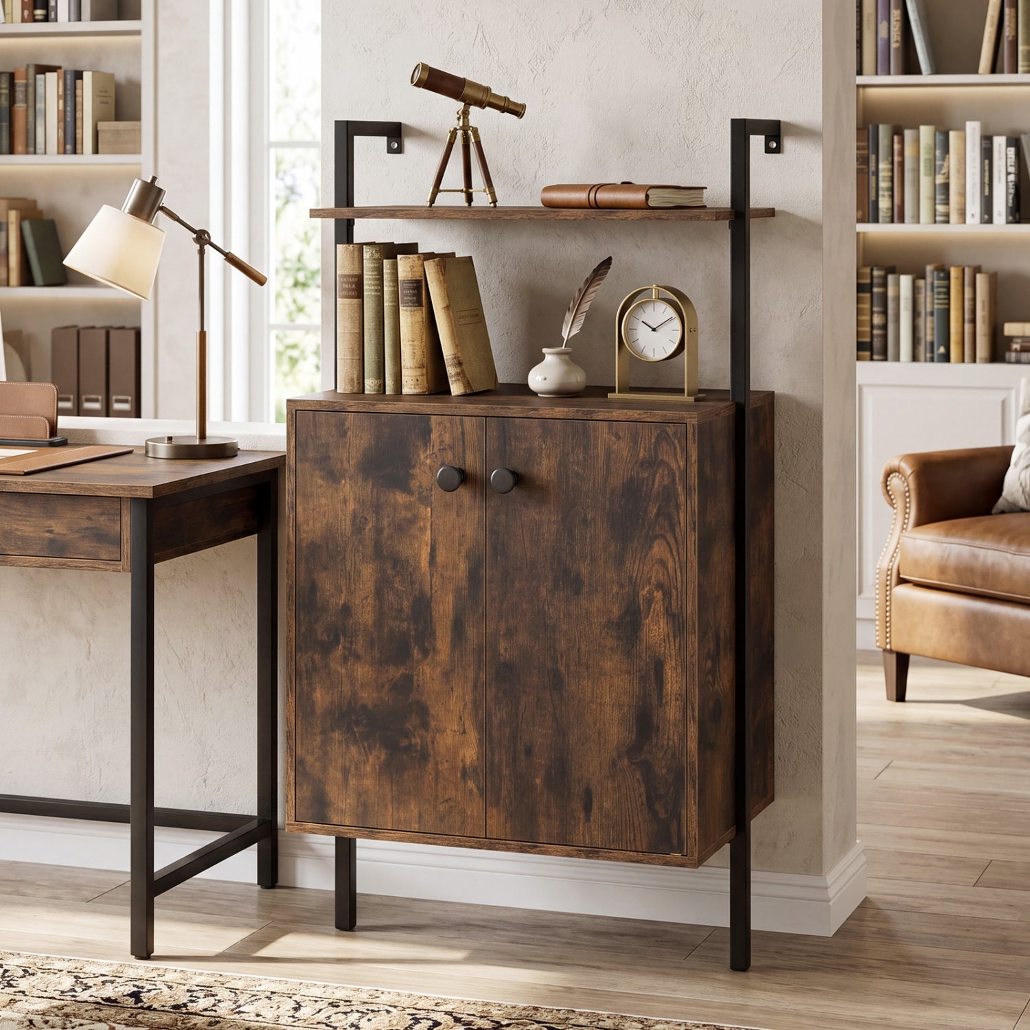 2-Door Wall Mount Bookshelf With Storage, Rustic Brown Bookcases at Gallery Canada