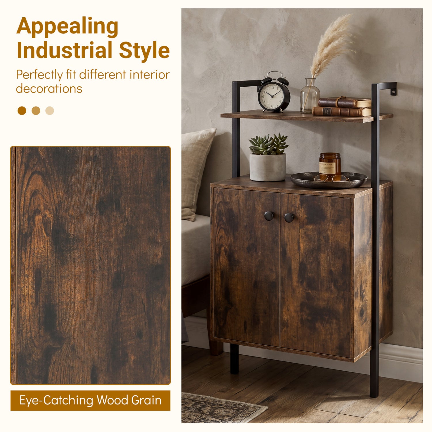 2-Door Wall Mount Bookshelf With Storage, Rustic Brown Bookcases at Gallery Canada