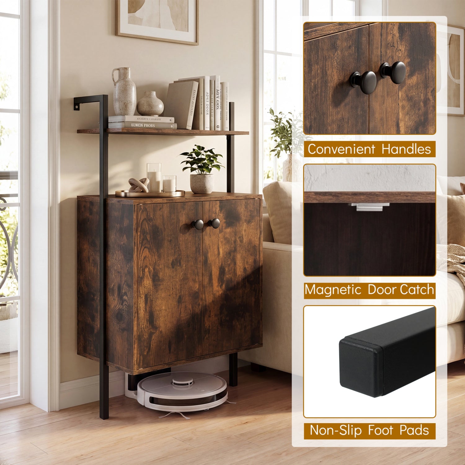 2-Door Wall Mount Bookshelf With Storage, Rustic Brown Bookcases at Gallery Canada