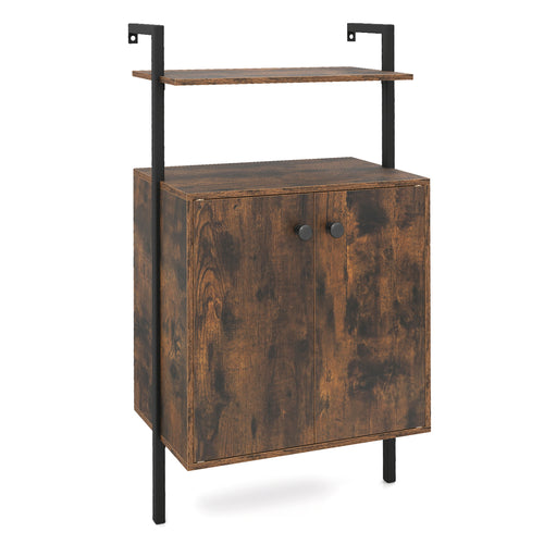 2-Door Wall Mount Bookshelf With Storage, Rustic Brown