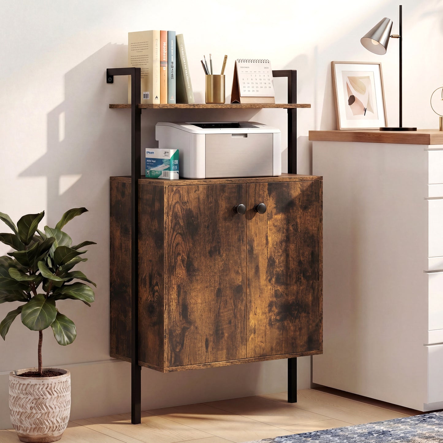 2-Door Wall Mount Bookshelf With Storage, Rustic Brown Bookcases at Gallery Canada