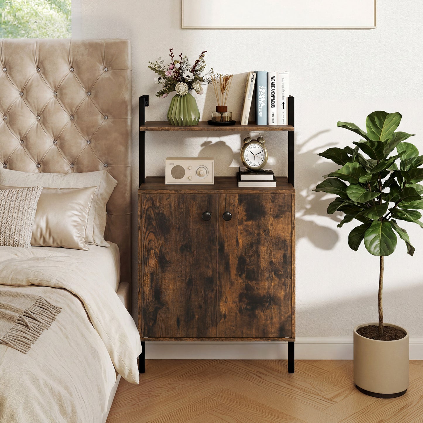 2-Door Wall Mount Bookshelf With Storage, Rustic Brown Bookcases at Gallery Canada