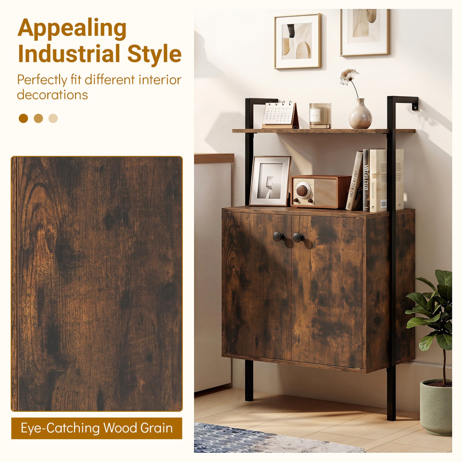 2-Door Wall Mount Bookshelf With Storage, Rustic Brown Bookcases at Gallery Canada