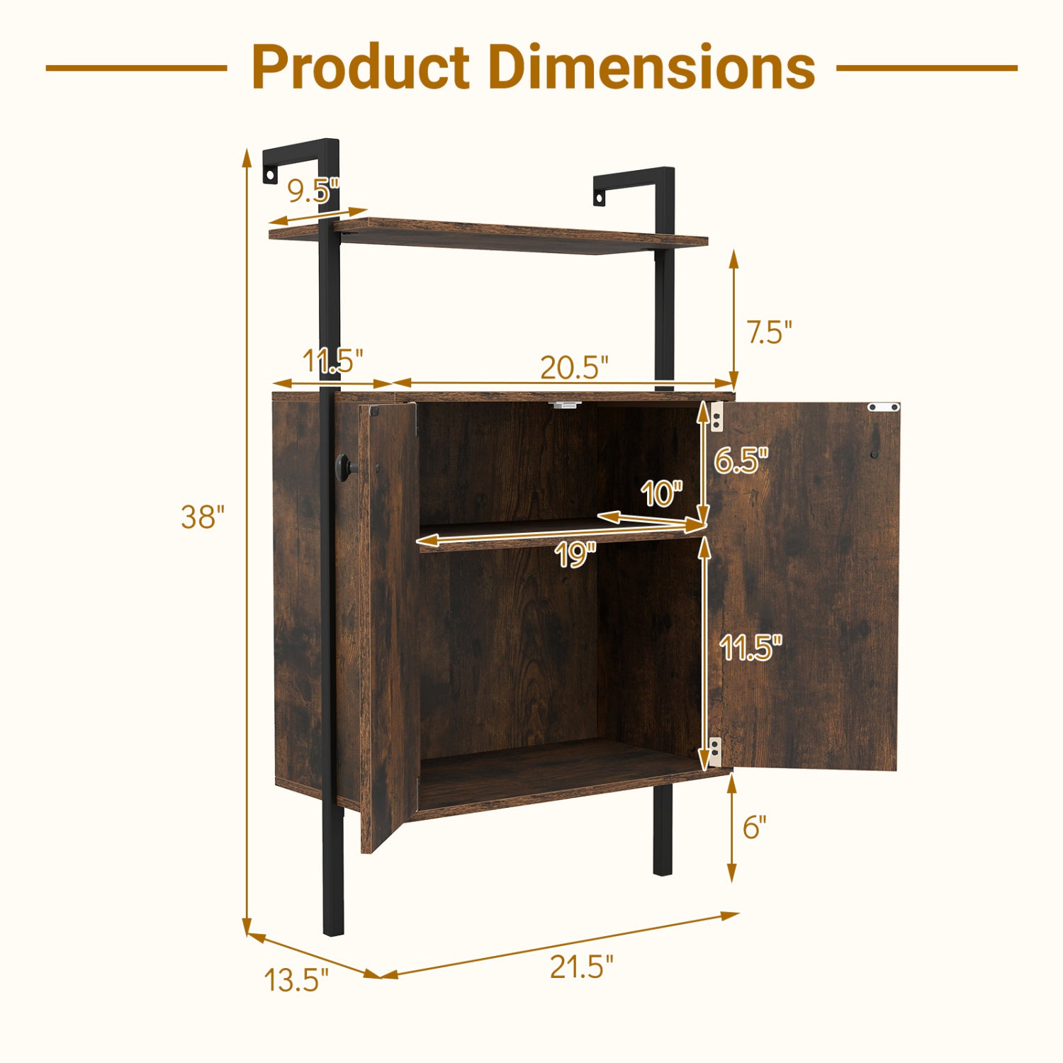 2-Door Wall Mount Bookshelf With Storage, Rustic Brown Bookcases at Gallery Canada