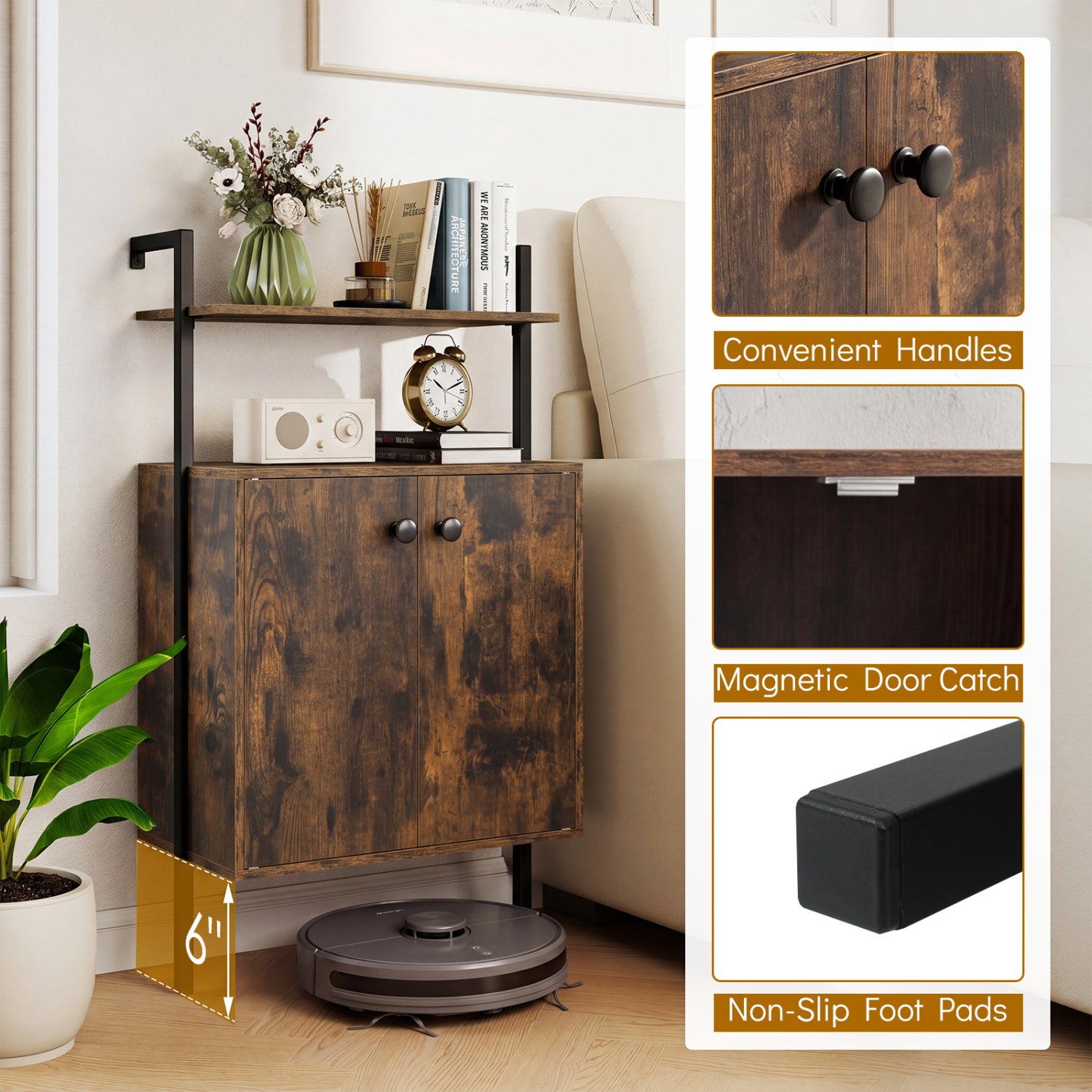 2-Door Wall Mount Bookshelf With Storage, Rustic Brown Bookcases at Gallery Canada