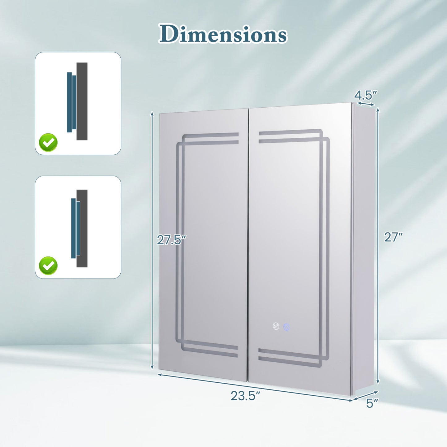 2 Door Bathroom Mirror Medicine Cabinet With Lights, White Wall Cabinets at Gallery Canada