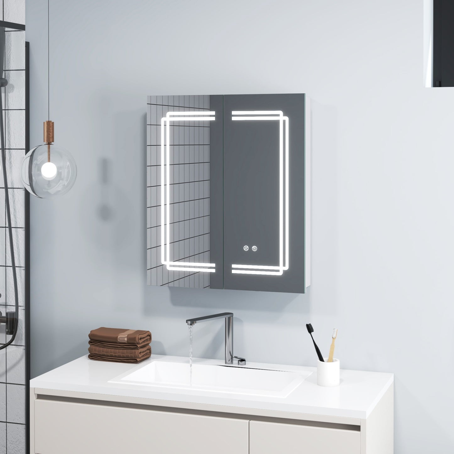 2 Door Bathroom Mirror Medicine Cabinet With Lights, White Wall Cabinets at Gallery Canada