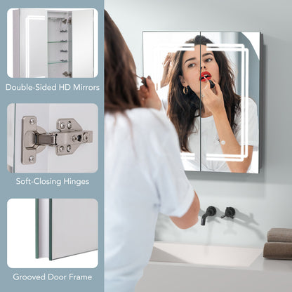 2 Door Bathroom Mirror Medicine Cabinet With Lights, White Wall Cabinets at Gallery Canada