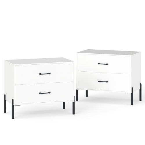 2-Drawer Dresser Modern Wooden Nightstand Set of 2, White