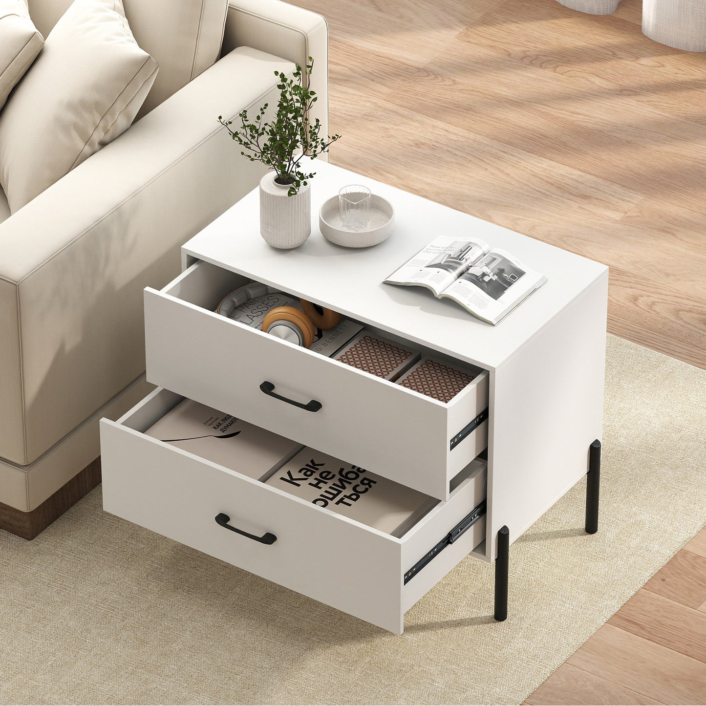 2-Drawer Dresser Modern Wooden Nightstand Set of 2, White Nightstands at Gallery Canada