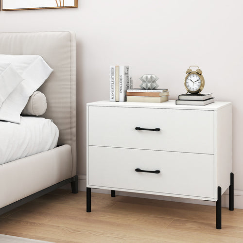 2-Drawer Dresser Modern Wooden Nightstand Set of 2, White