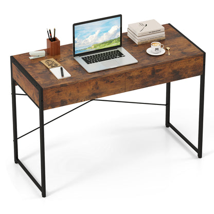 2-Drawer Home Office Desk with Steel Frame, Brown Writing Desks at Gallery Canada
