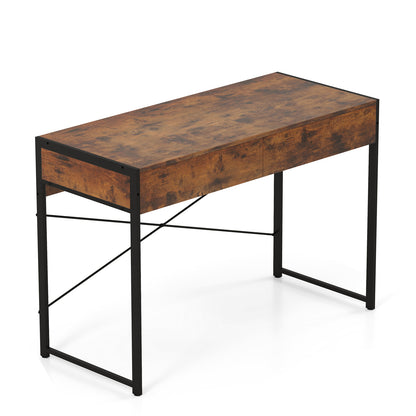 2-Drawer Home Office Desk with Steel Frame, Brown Writing Desks at Gallery Canada