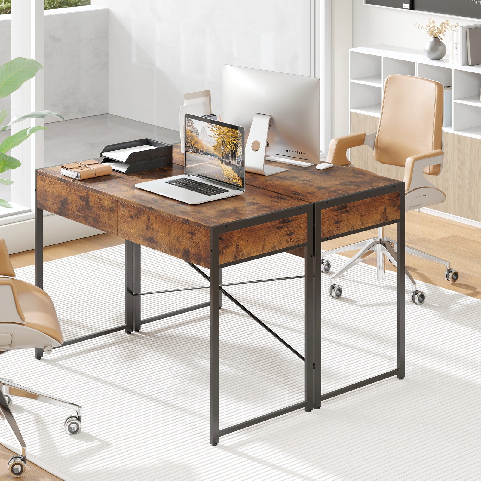 2-Drawer Home Office Desk with Steel Frame, Brown Writing Desks at Gallery Canada
