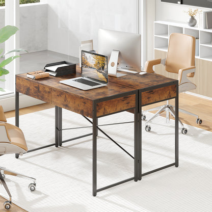 2-Drawer Home Office Desk with Steel Frame, Brown Writing Desks at Gallery Canada