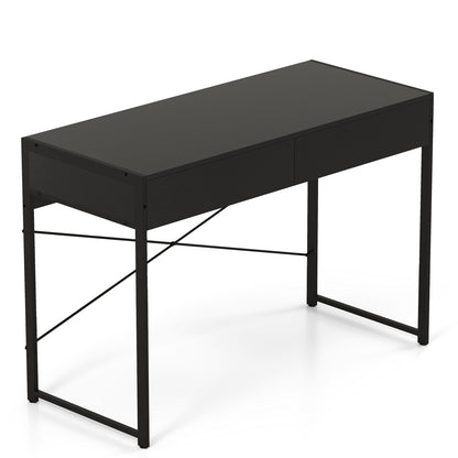 2-Drawer Home Office Desk, Steel Frame, Black Writing Desks at Gallery Canada