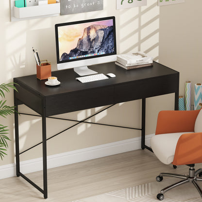 2-Drawer Home Office Desk, Steel Frame, Black Writing Desks at Gallery Canada