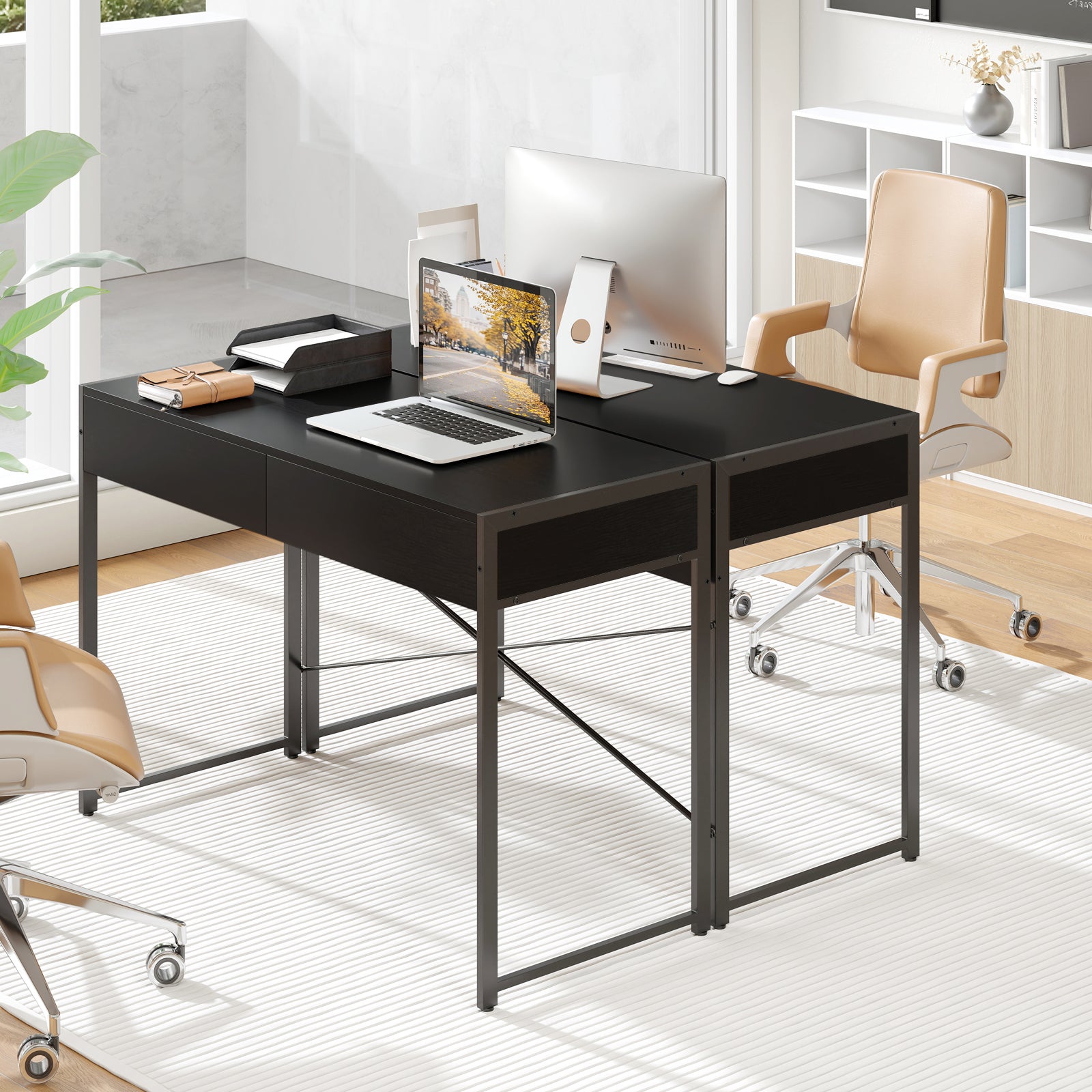 2-Drawer Home Office Desk, Steel Frame, Black Writing Desks at Gallery Canada