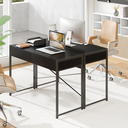 2-Drawer Home Office Desk, Steel Frame, Black Writing Desks at Gallery Canada