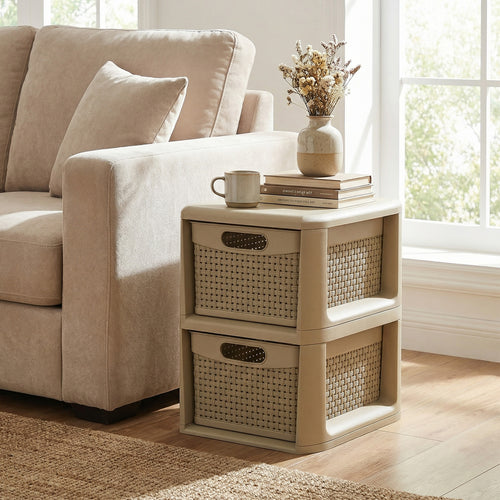 2-Drawer Storage Organizer, Wicker Pattern, Brown