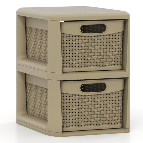 2-Drawer Storage Organizer, Wicker Pattern, Brown