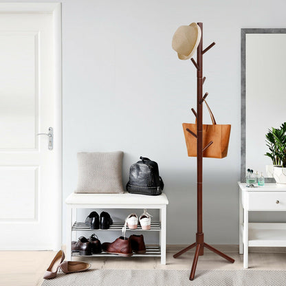 2 Heights Wooden Coat Rack with 8 Hooks, Walnut Coat Racks & Hall Trees at Gallery Canada
