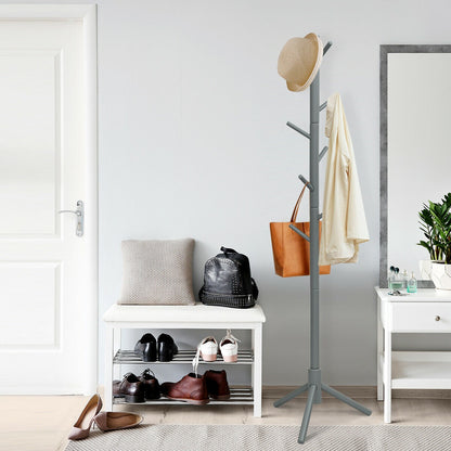 2 Heights Wooden Coat Rack with 8 Hooks, Gray Coat Racks & Hall Trees at Gallery Canada
