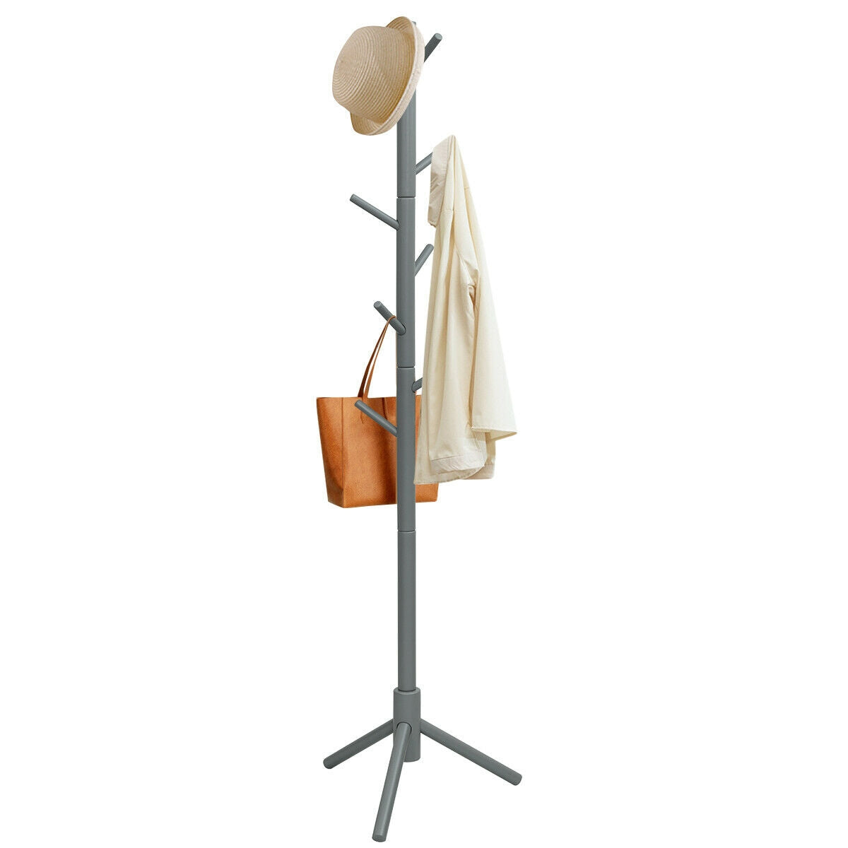 2 Heights Wooden Coat Rack with 8 Hooks, Gray Coat Racks & Hall Trees at Gallery Canada