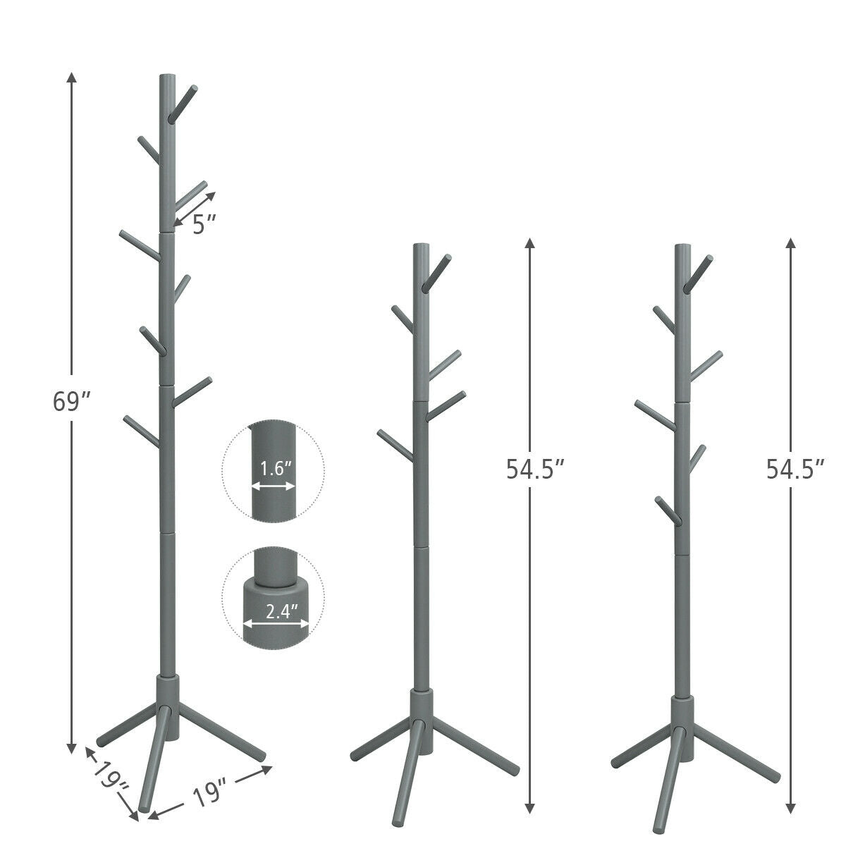 2 Heights Wooden Coat Rack with 8 Hooks, Gray Coat Racks & Hall Trees at Gallery Canada
