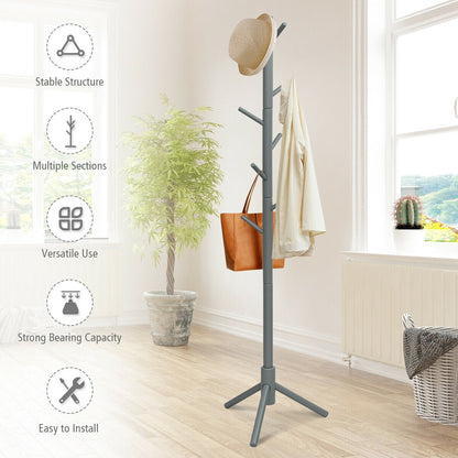 2 Heights Wooden Coat Rack with 8 Hooks, Gray Coat Racks & Hall Trees at Gallery Canada