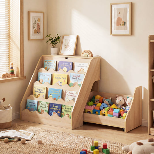 2-In-1 Kids Bookshelf And Toy Storage Organizer, Natural Kids Storage Natural at Gallery Canada