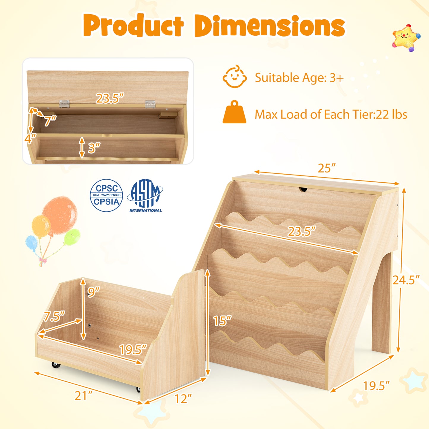 2-In-1 Kids Bookshelf And Toy Storage Organizer, Natural Kids Storage at Gallery Canada
