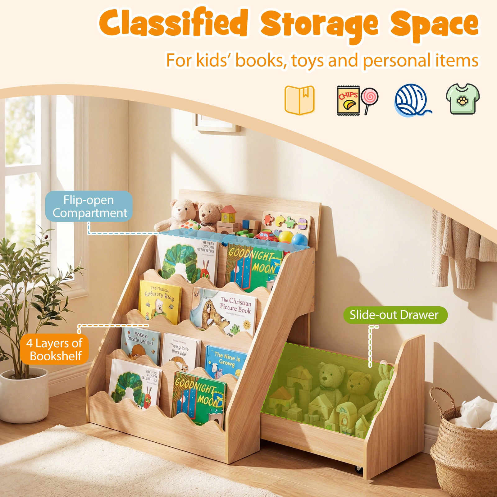 2-In-1 Kids Bookshelf And Toy Storage Organizer, Natural Kids Storage at Gallery Canada