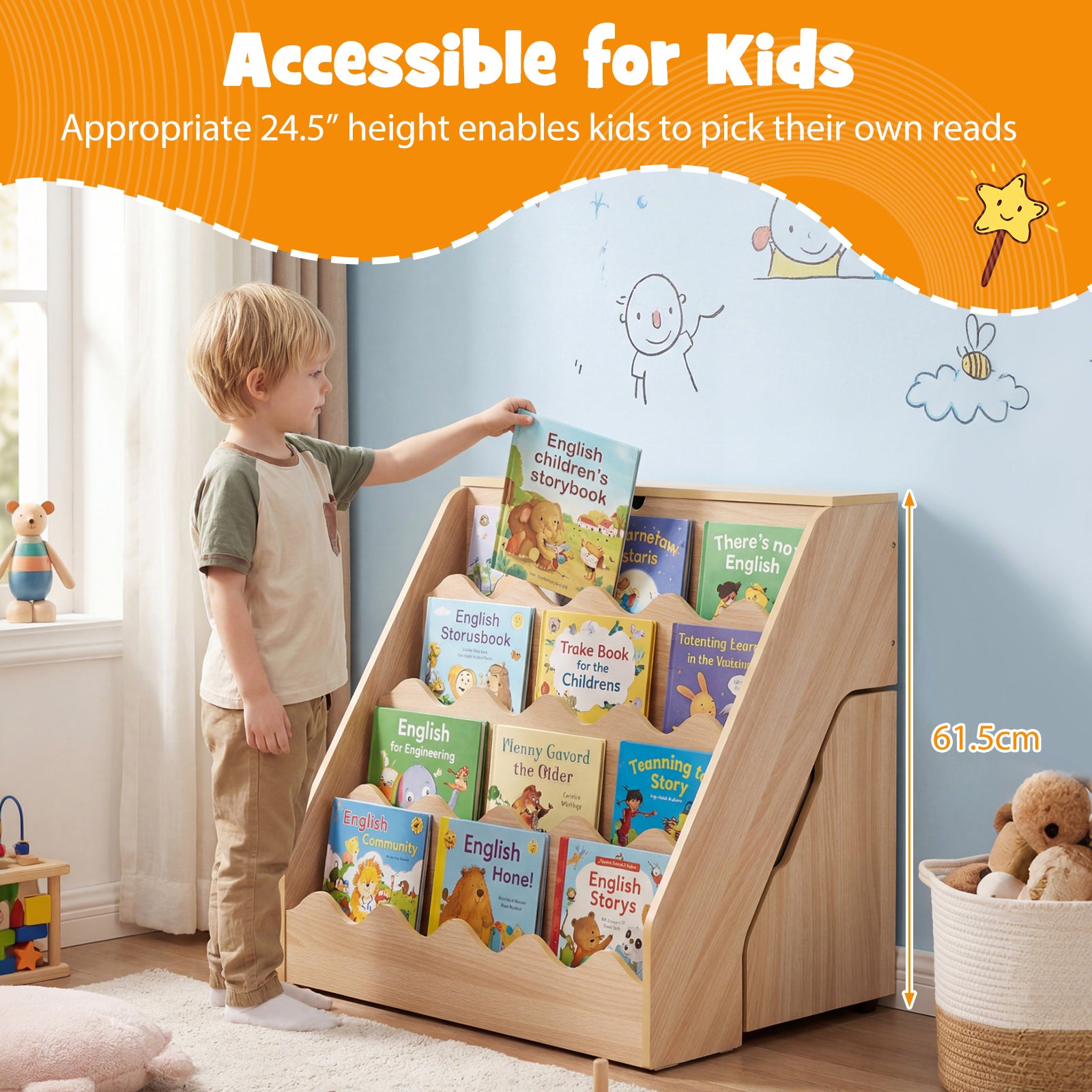 2-In-1 Kids Bookshelf And Toy Storage Organizer, Natural Kids Storage at Gallery Canada