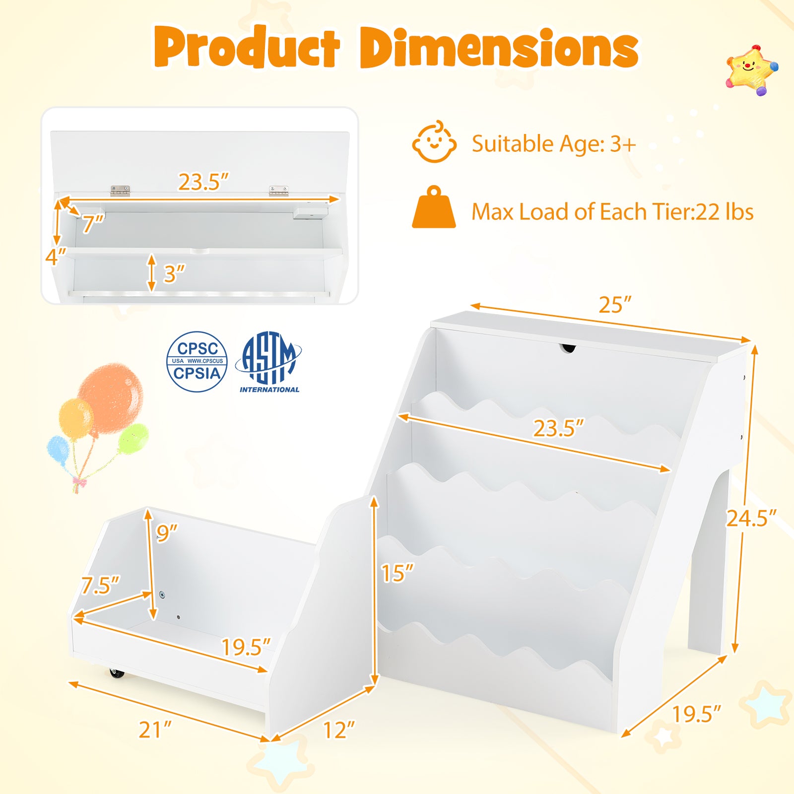 Kids Bookshelf Toy Storage Organizer, White Kids Storage at Gallery Canada