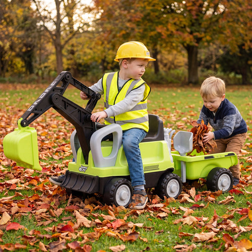 2-In-1 Kids Ride On Tractor With Digging Arm, Detachable Trailer, Green