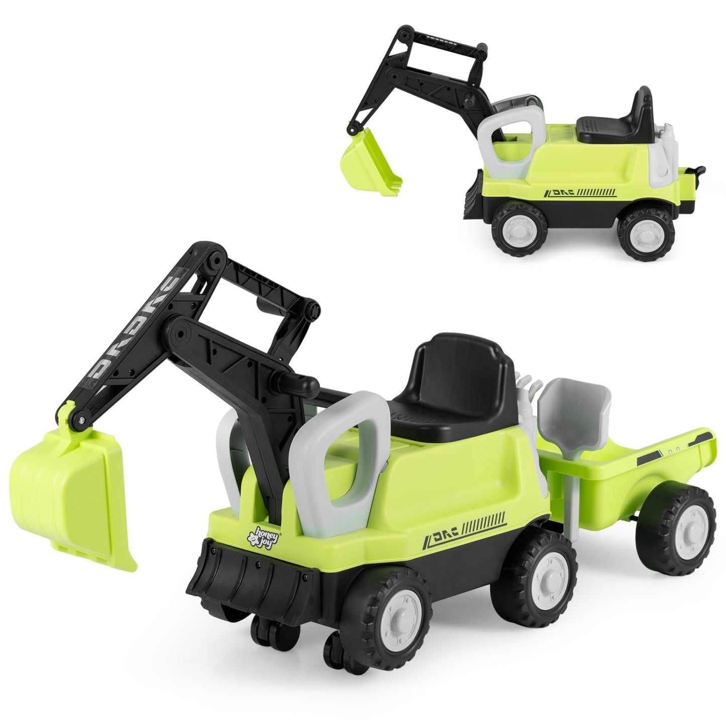 2-In-1 Kids Ride On Tractor With Digging Arm, Detachable Trailer, Green Push & Pedal Ride On Toys at Gallery Canada