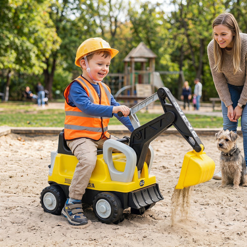 Kids Ride-On Tractor With Digging Arm & Trailer, Yellow