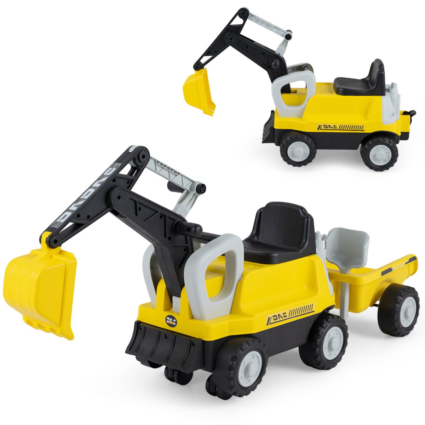 Kids Ride-On Tractor With Digging Arm & Trailer, Yellow Push & Pedal Ride On Toys at Gallery Canada